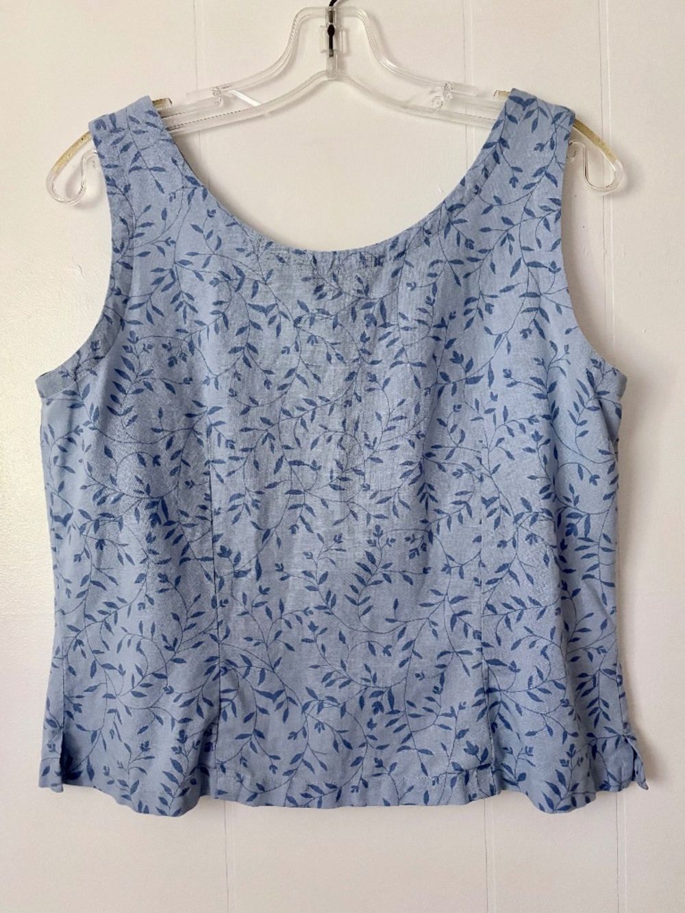 Blue Linen Cotton EDDIE BAUER Leafy Vine Tank Top - Picture 2 of 3